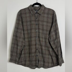Lands' End Plaid Button Down Shirt - Black, White, Brown